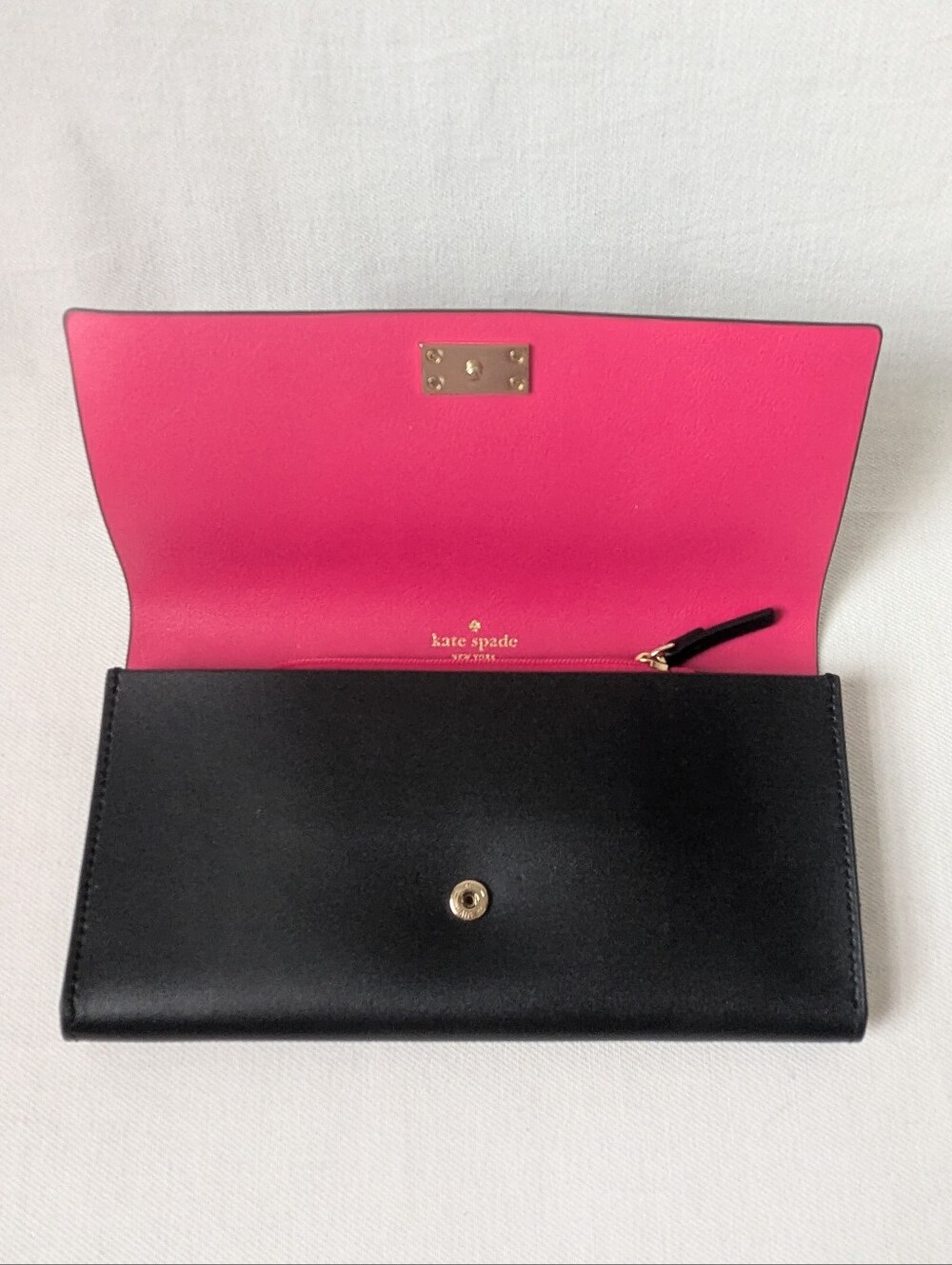 Kate Spade Pim Arbour Hill Large Leather Wallet Matt Black and Hot Pink